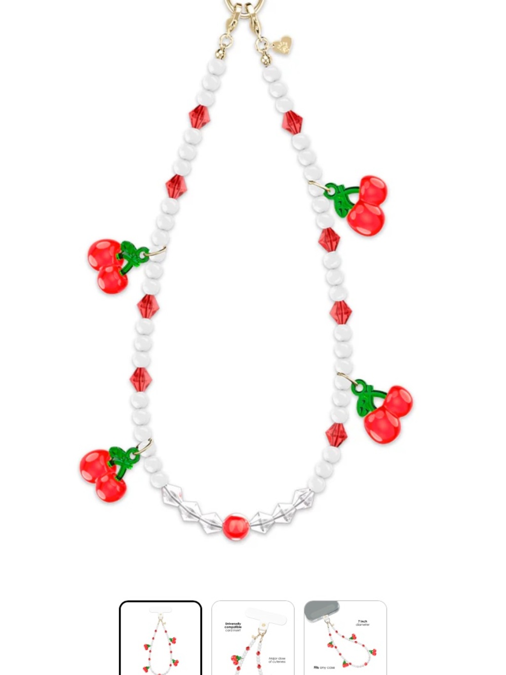 Mon Cheri Red and White Cherry Bead Charm phone charm
